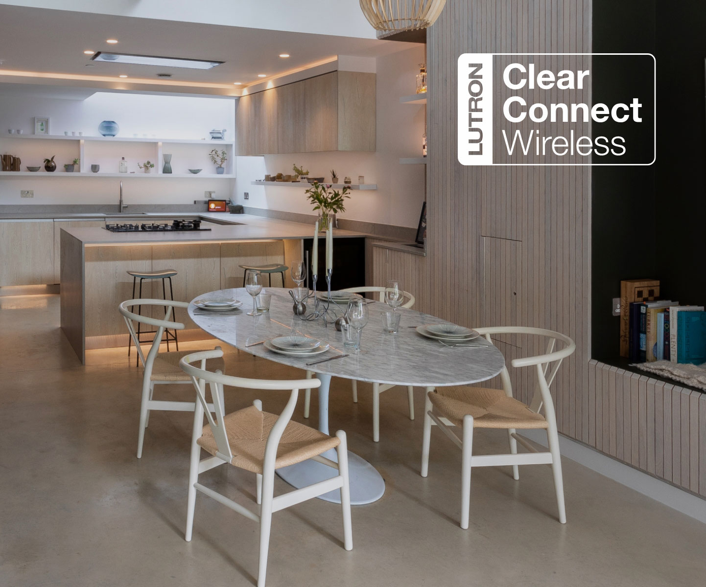 Lutron RadioRA 3 wireless lighting in elegant home interior